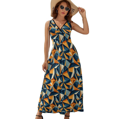 Retro Geometric Sleeveless Long Dress