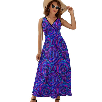 Swirl Pattern Sleeveless Long Dress