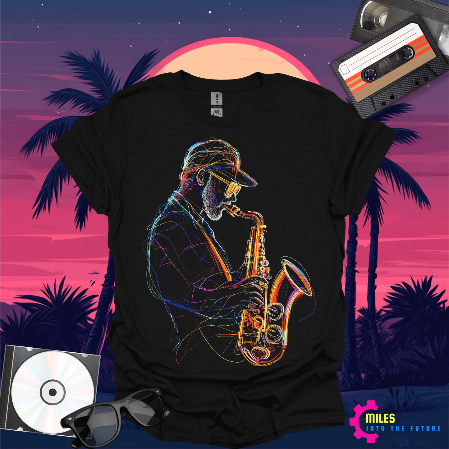 Neon Blues Sax Unisex Softstyle T-Shirt