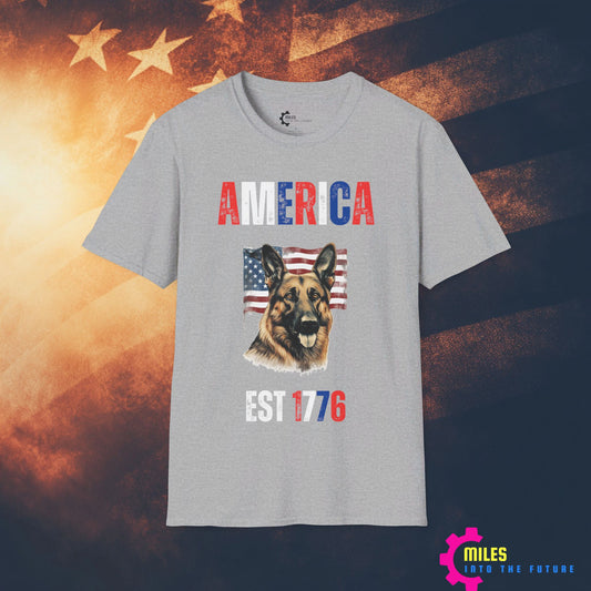 Stars and Stripes Fur-ever German Shepard Unisex Softstyle T-Shirt