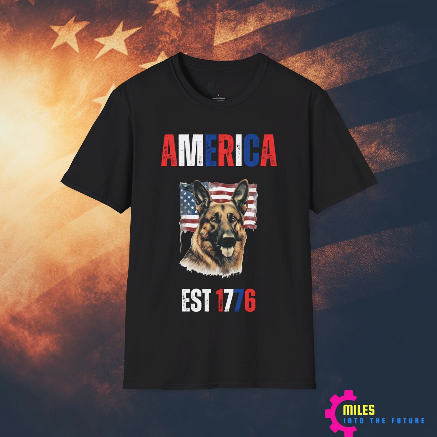 Stars and Stripes Fur-ever German Shepard Unisex Softstyle T-Shirt