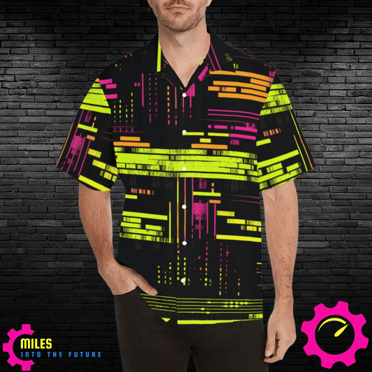 Neon Cityscape Button-Up Shirt