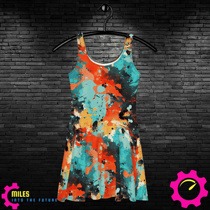 Abstract Blue Paint Splatter Skater Dress