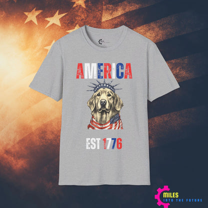 Stars and Stripes Fur-ever Golden Retriever Unisex Softstyle T-Shirt