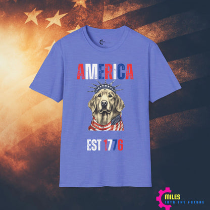 Stars and Stripes Fur-ever Golden Retriever Unisex Softstyle T-Shirt