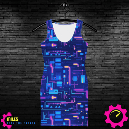 Modern Circuitry Blue Dress - All Over Electronic Wiring Print