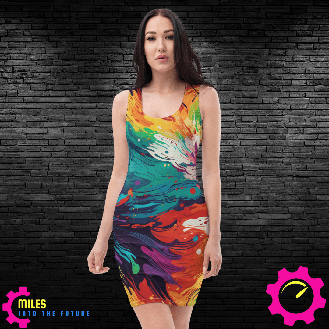 Vibrant Abstract Paint Splash All Over Print Dress - Artistic Flowing Patterns - Unique Wearable Art