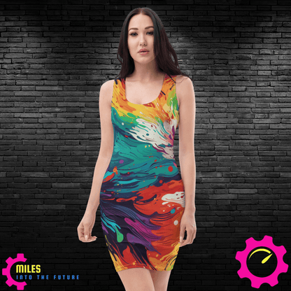 Vibrant Abstract Paint Splash All Over Print Dress - Artistic Flowing Patterns - Unique Wearable Art