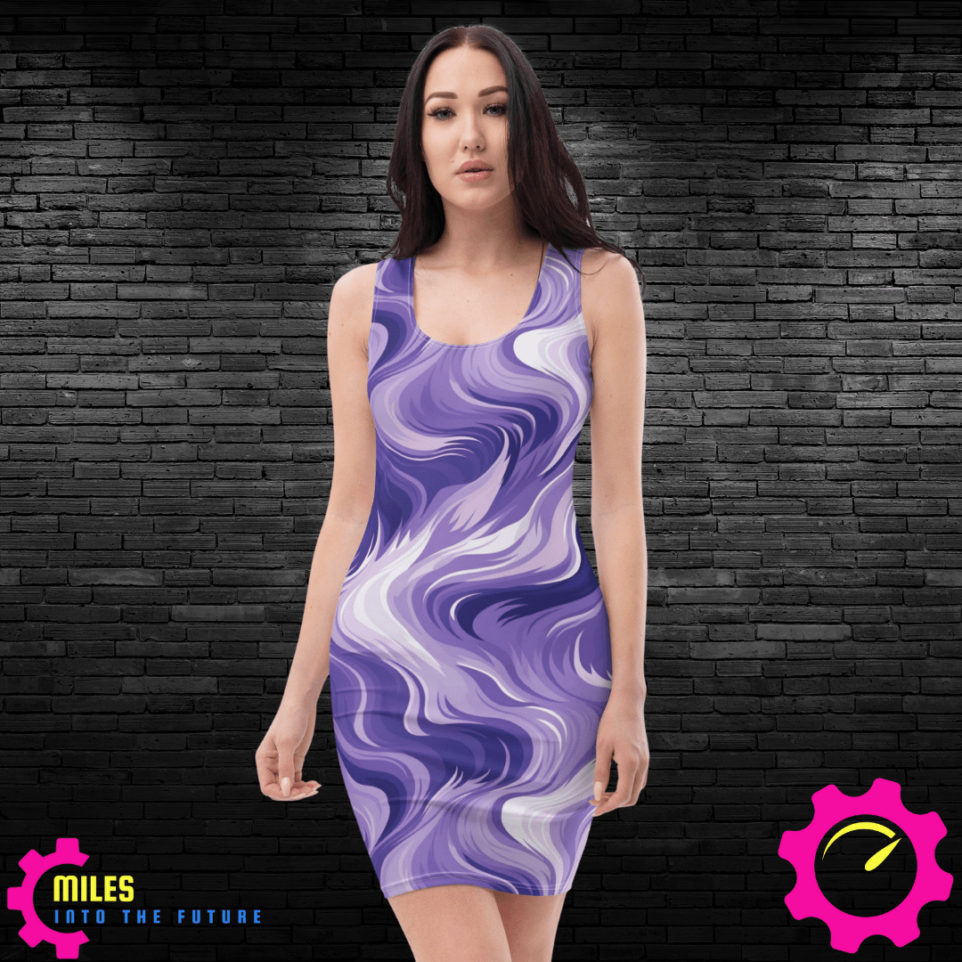 Elegant Purple Waves All-Over Print Dress - Flowing Wave Patterns - Feminine & Stylish