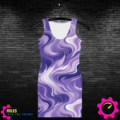 Elegant Purple Waves All-Over Print Dress - Flowing Wave Patterns - Feminine & Stylish