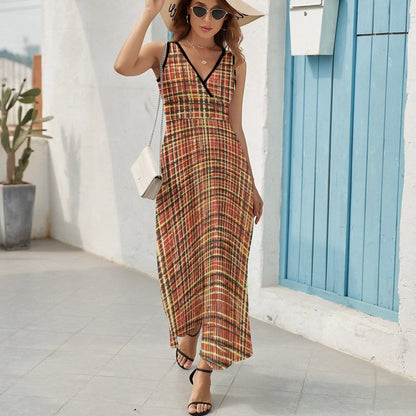 Autumn Plaid Sleeveless Long Dress