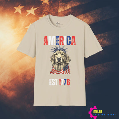 Stars and Stripes Fur-ever Golden Retriever Unisex Softstyle T-Shirt