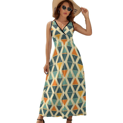 Retro Geometric Sleeveless Long Dress