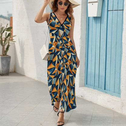 Retro Geometric Sleeveless Long Dress