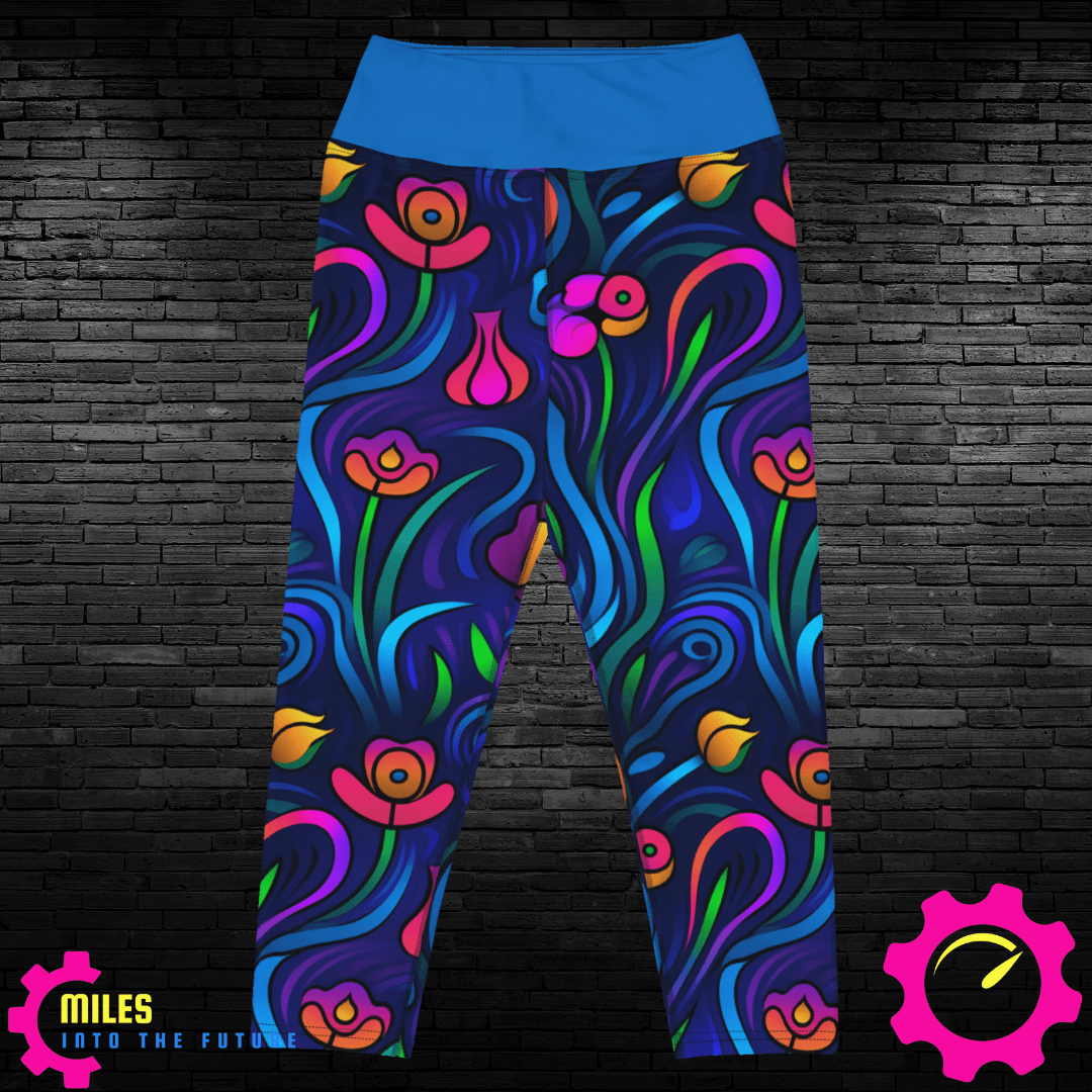 Neon Floral Swirl Yoga Capri Leggings