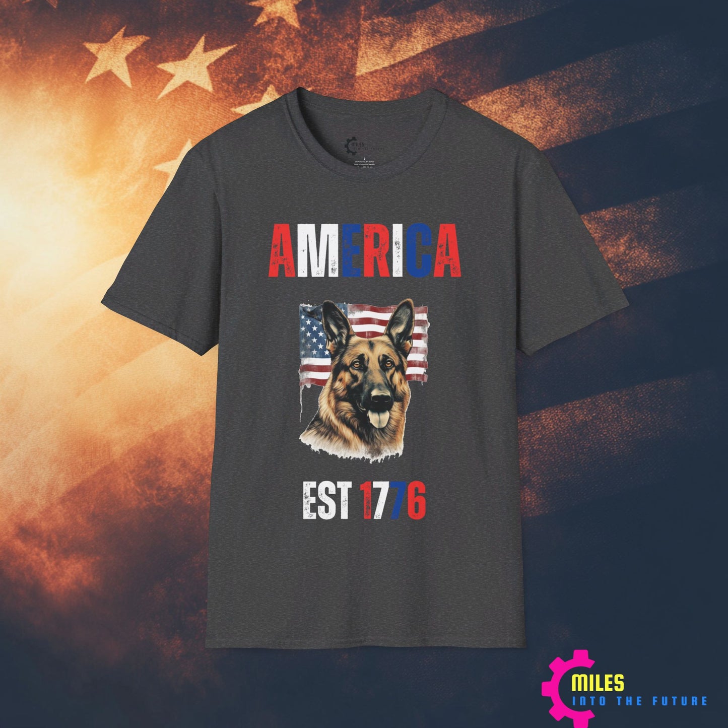 Stars and Stripes Fur-ever German Shepard Unisex Softstyle T-Shirt