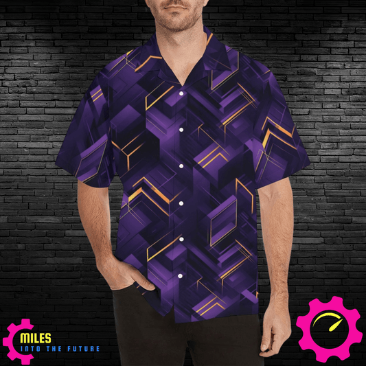 Modern Geometric Elegance Men's Shirt - Deep Purple Matrix Design