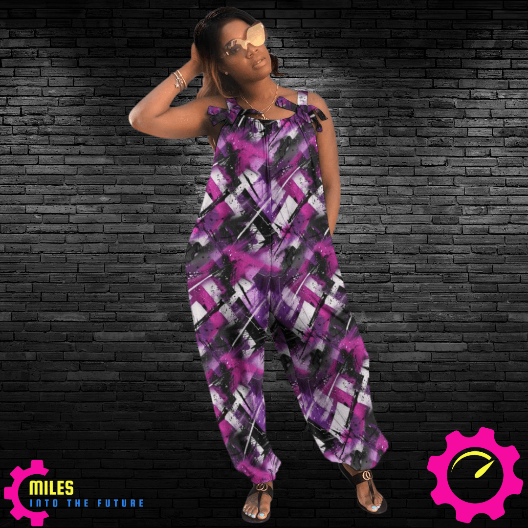 Retro Purple Splash Baggy Jumpsuit