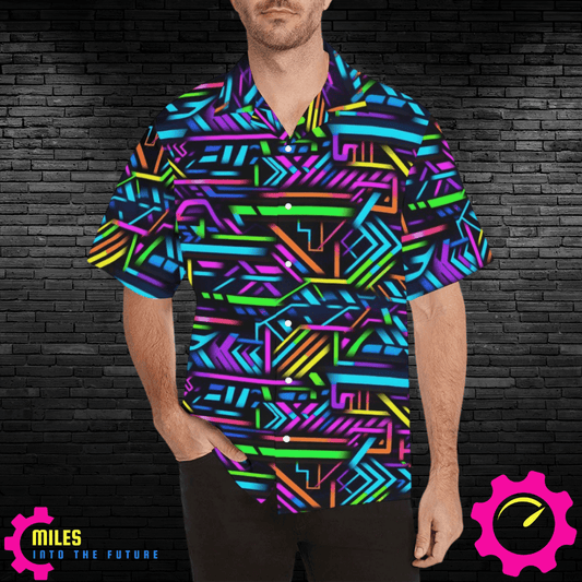 Neon Labyrinth Men's Shirt - Electric Maze of Vivid Lines