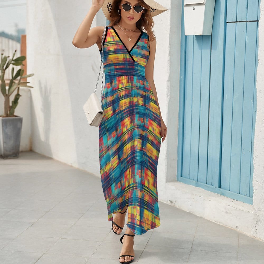 Vibrant Plaid Sleeveless Long Dress