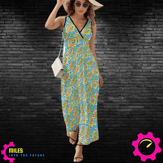 Vibrant Retro Circles Sleeveless Long Dress