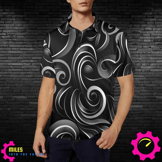 Men's Black Swirl Pattern Polo Shirt