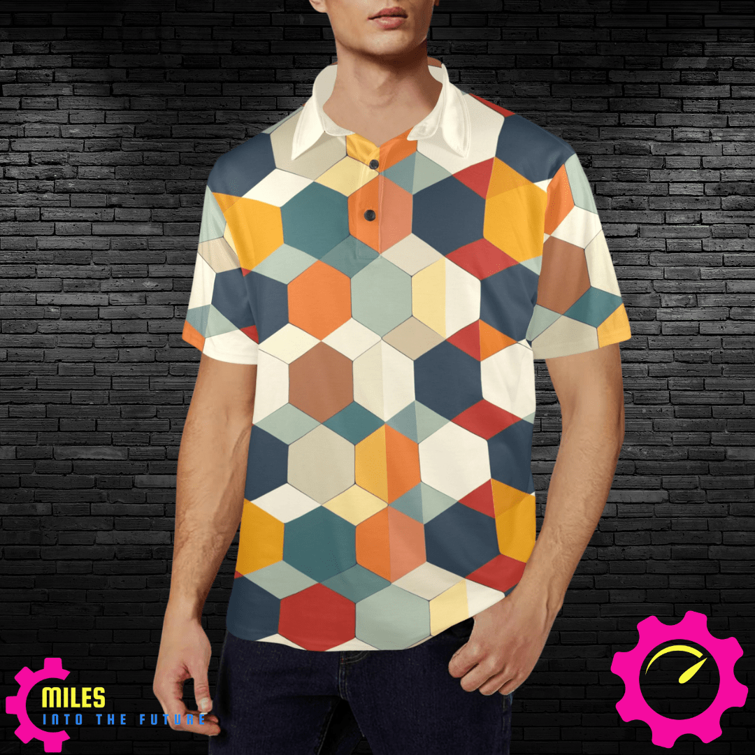 Men's Colorful Geometric Polo Shirt