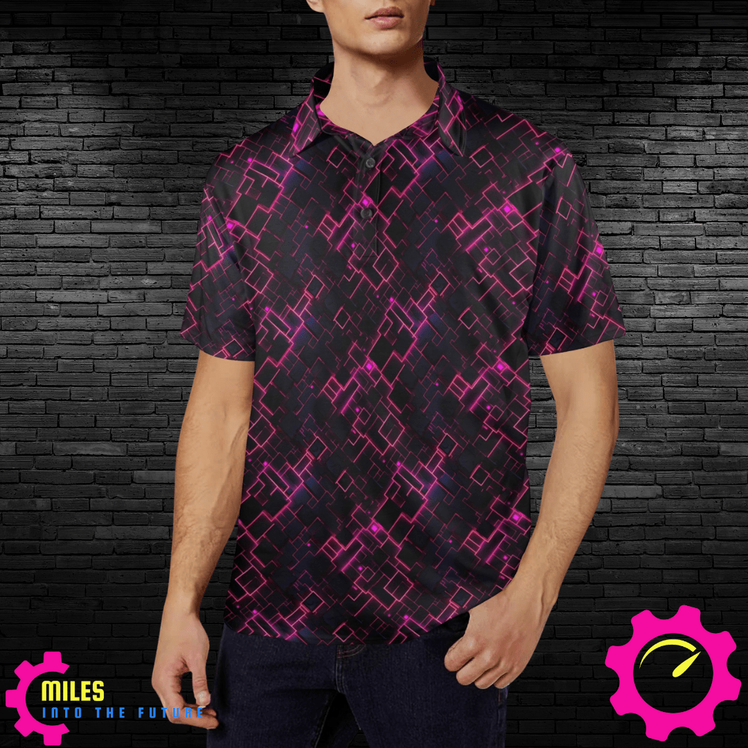 Men's Neon Geometric Polo Shirt