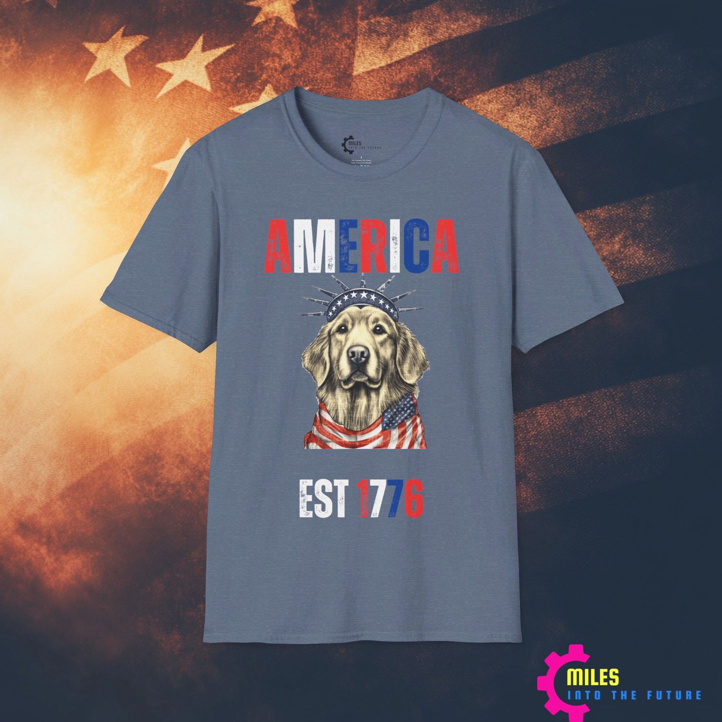 Stars and Stripes Fur-ever Golden Retriever Unisex Softstyle T-Shirt