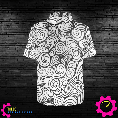 Men's Black and White Swirl Pattern Polo Shirt