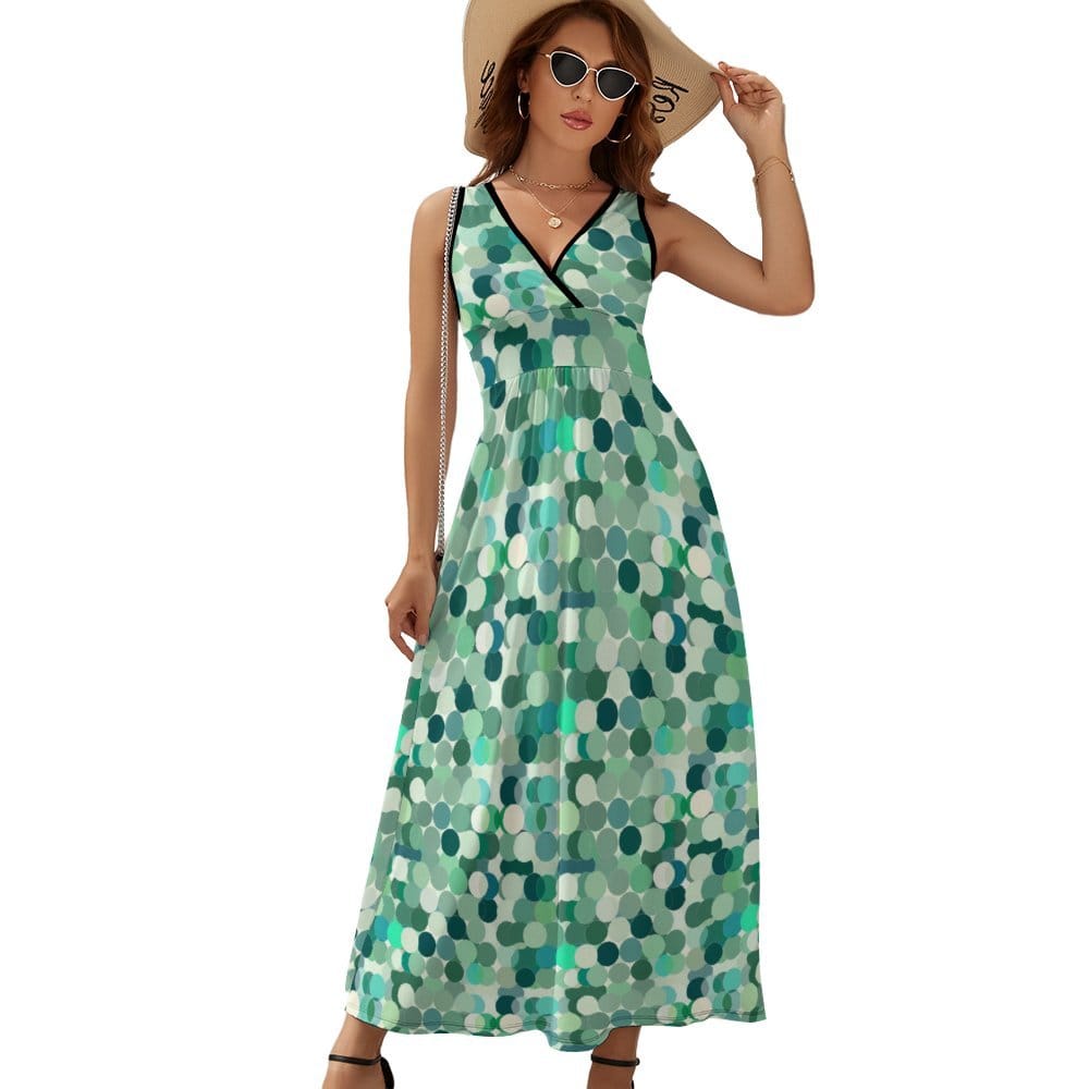 Green Abstract Sleeveless Long Dress