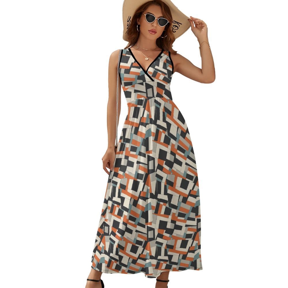 Retro Mosaic Sleeveless Long Dress