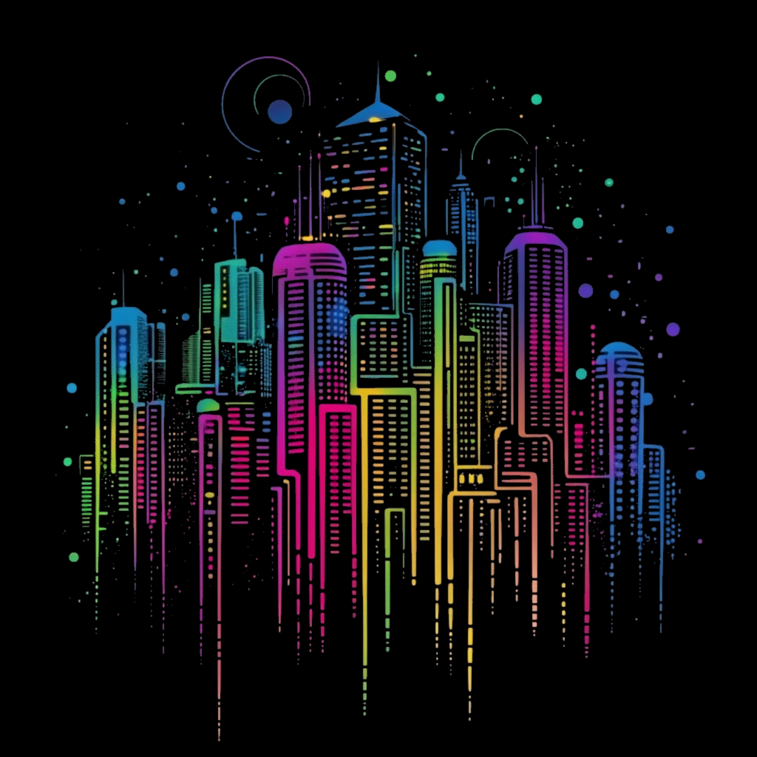 Neon Futuristic City Unisex Softstyle T-Shirt