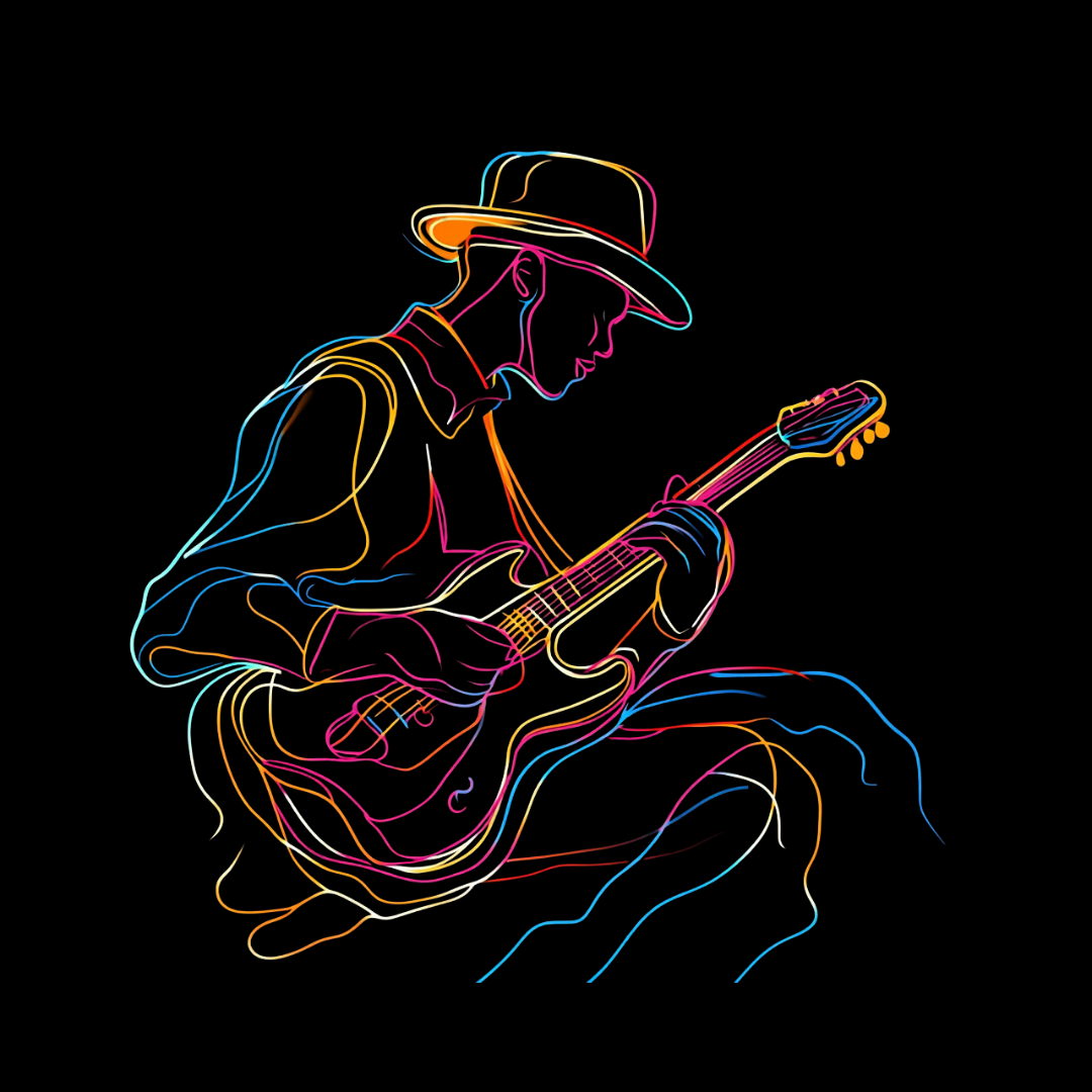 Neon Blues Guitar Unisex Softstyle T-Shirt