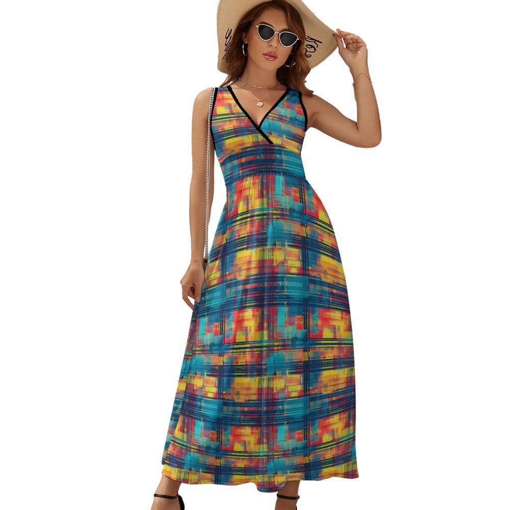 Vibrant Plaid Sleeveless Long Dress