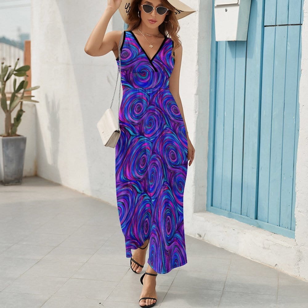 Swirl Pattern Sleeveless Long Dress