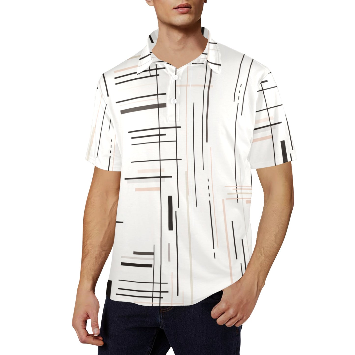 Modern Lines Men's Polo Shirt in Monochrome