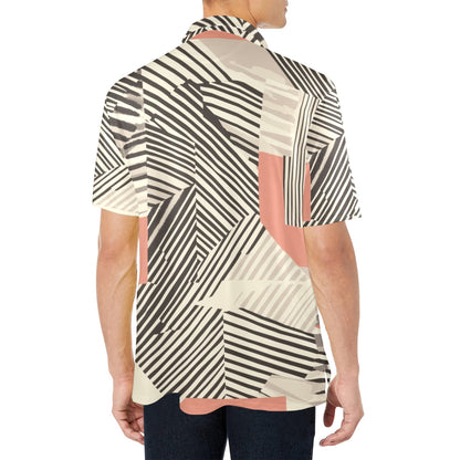 Geometric Harmony Men's Polo Shirt in Peach & Neutral Tones