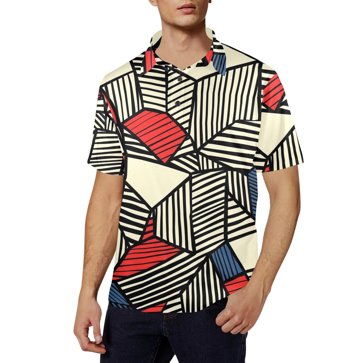 Men's Abstract Striped Polo Shirt