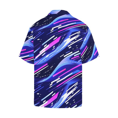 Vibrant Abstract Wave Print Men's Shirt - Modern Blue & Purple Casual Wear