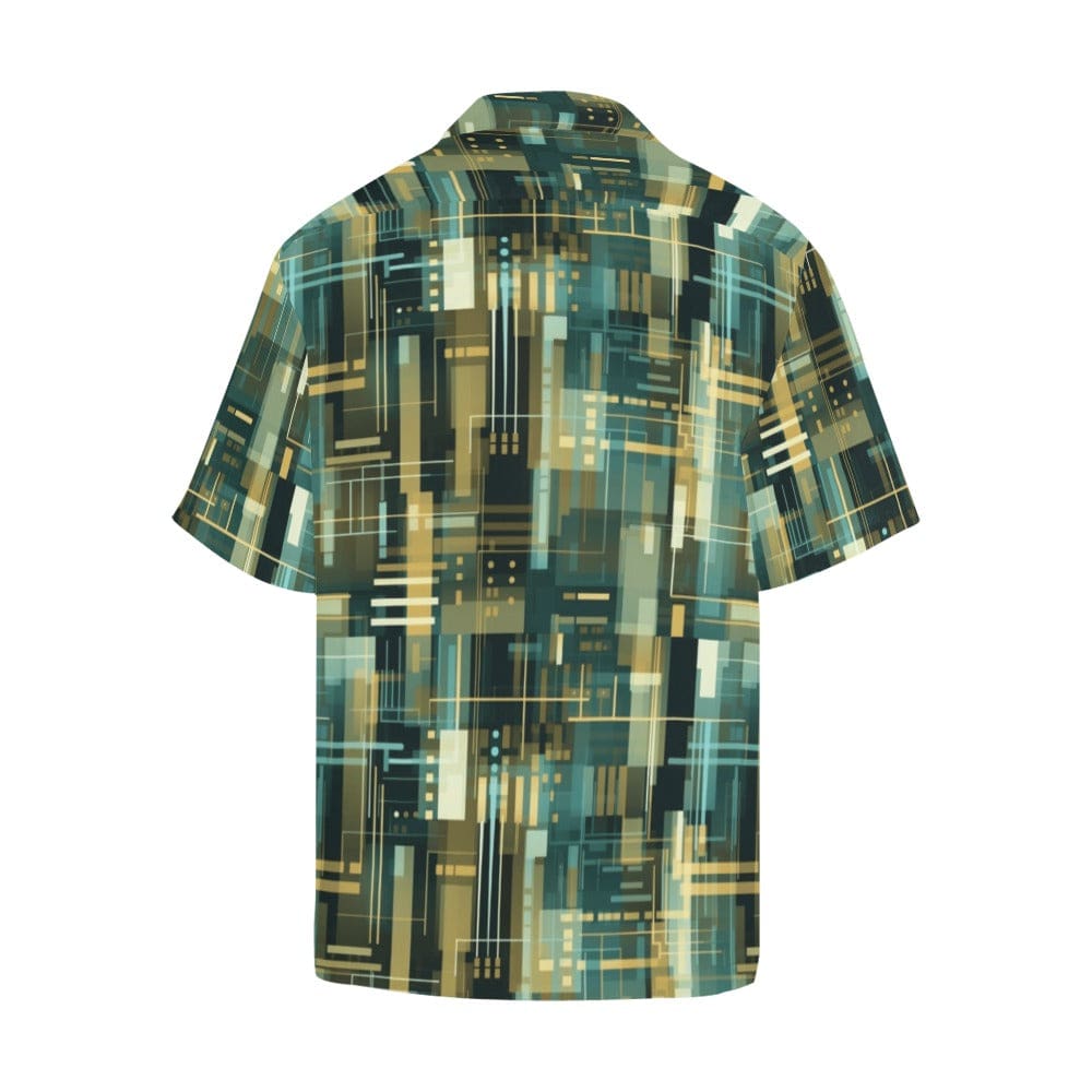 Modern Geometric Matrix Men's Shirt - Contemporary Green & Gold Digital Design