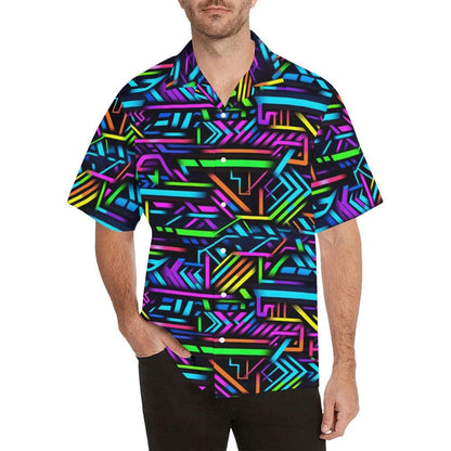 Neon Labyrinth Men's Shirt - Electric Maze of Vivid Lines