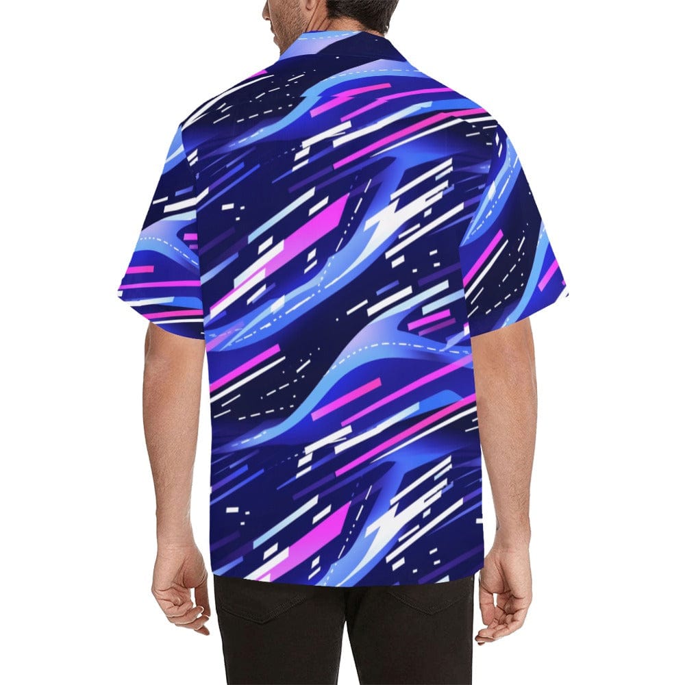 Vibrant Abstract Wave Print Men's Shirt - Modern Blue & Purple Casual Wear