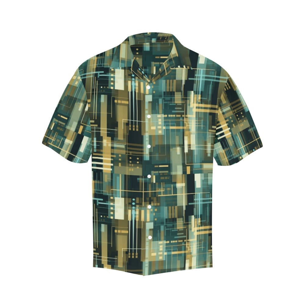 Modern Geometric Matrix Men's Shirt - Contemporary Green & Gold Digital Design