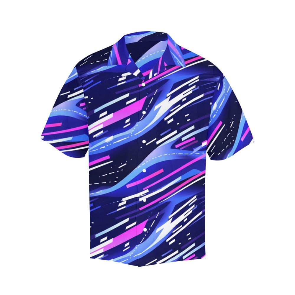 Vibrant Abstract Wave Print Men's Shirt - Modern Blue & Purple Casual Wear