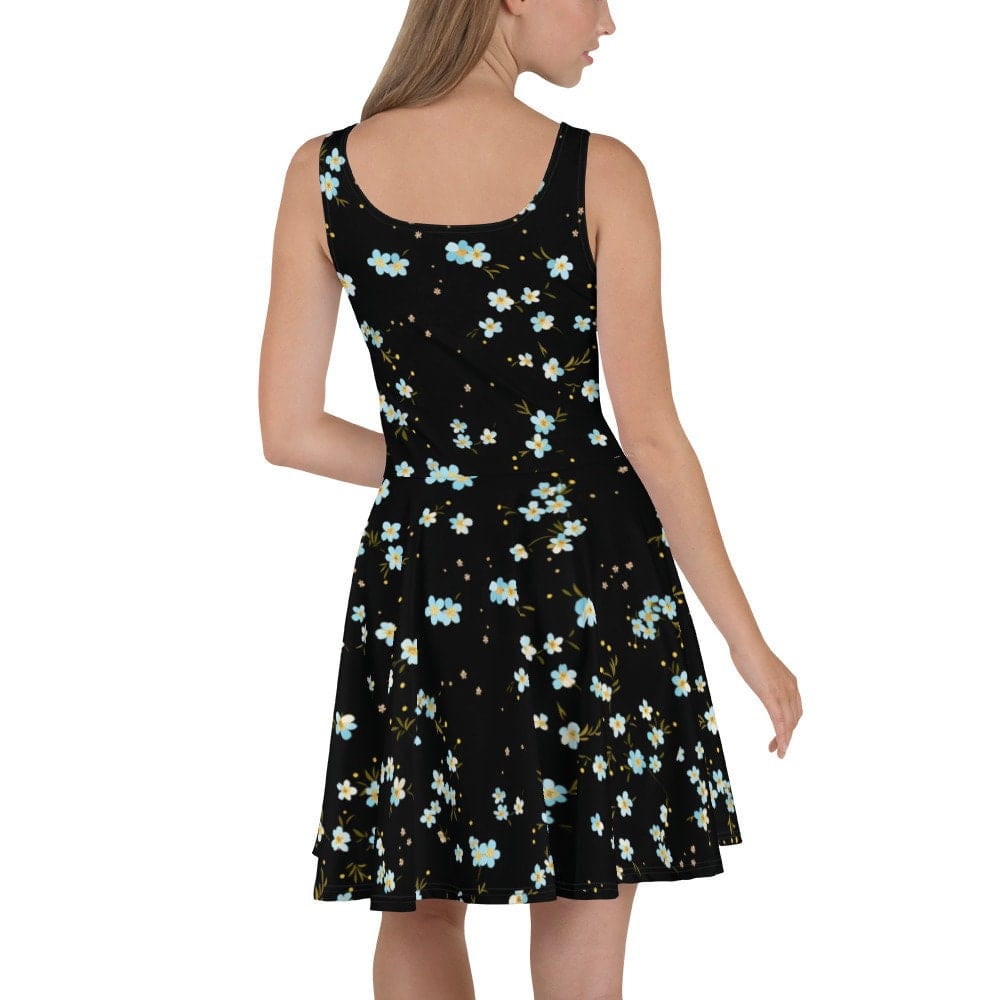 Elegant Black Dress with Blue & White Floral Accents