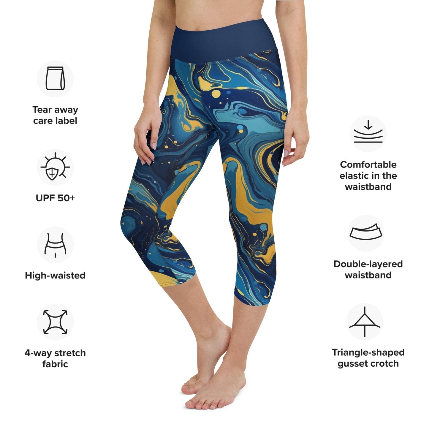 Blue Swirl Stylish Capri Yoga Pants - Comfort Fit for All Day Wear