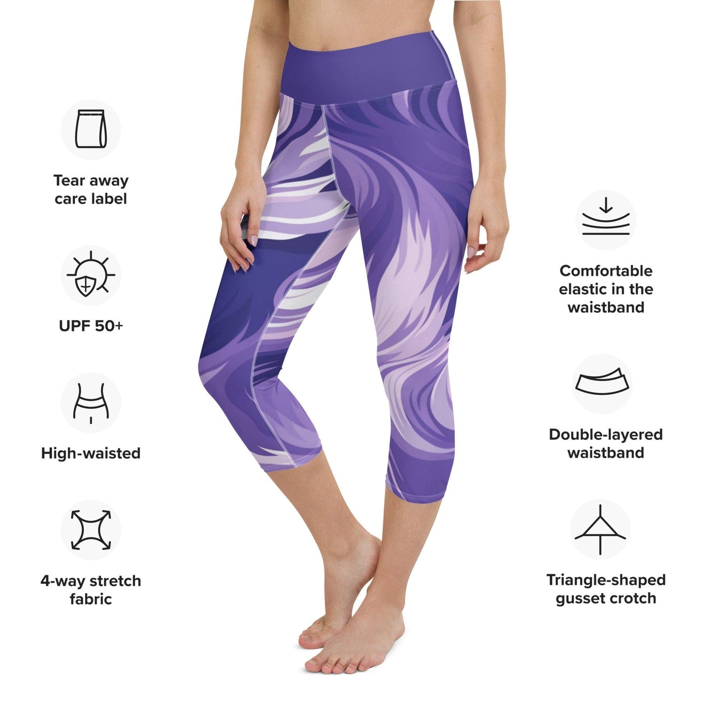 Purple Swirl Stylish Capri Yoga Pants - Comfort Fit for All Day Wear