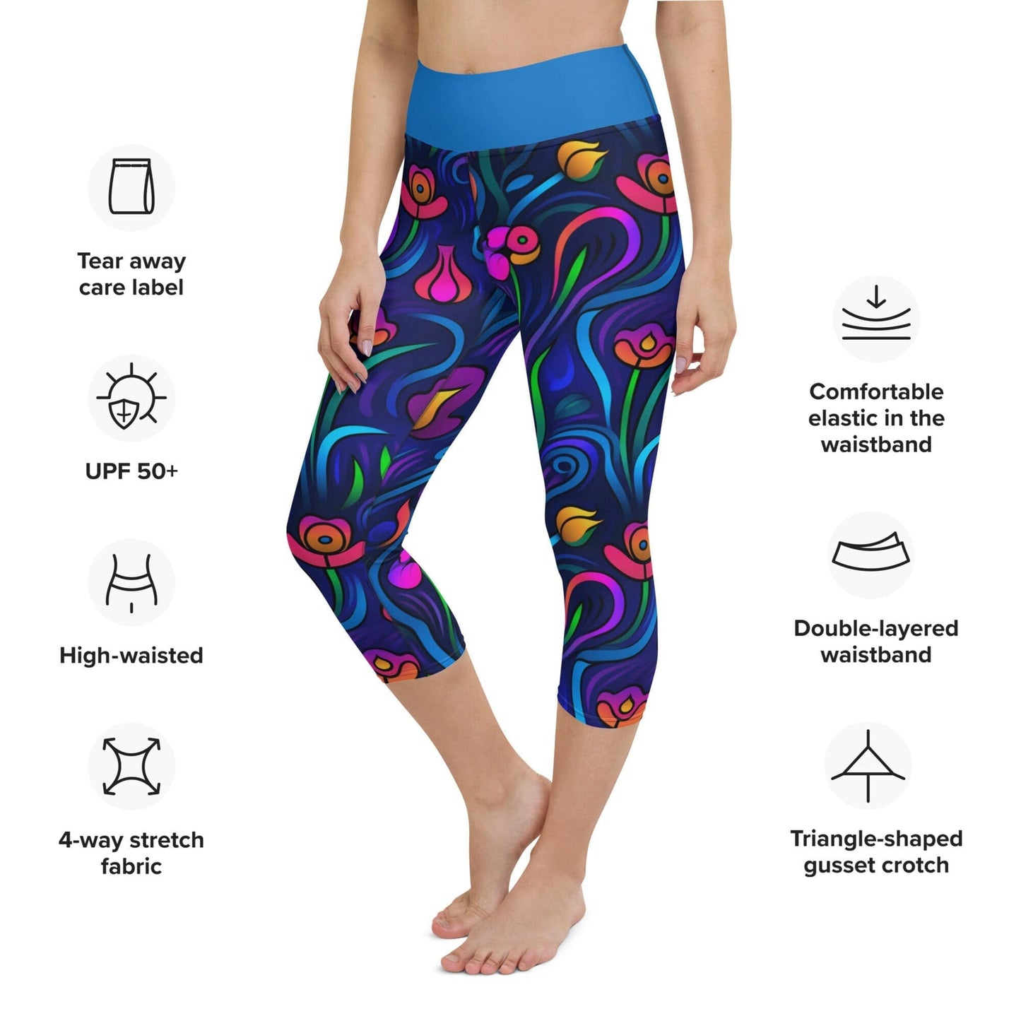 Neon Floral Swirl Yoga Capri Leggings