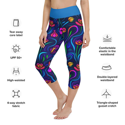 Neon Floral Swirl Yoga Capri Leggings